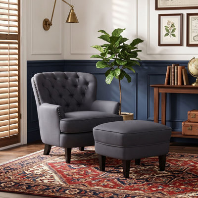 Club Chair and Ottoman Set with Upholstery, Wood Legs and Coordinating Footrest