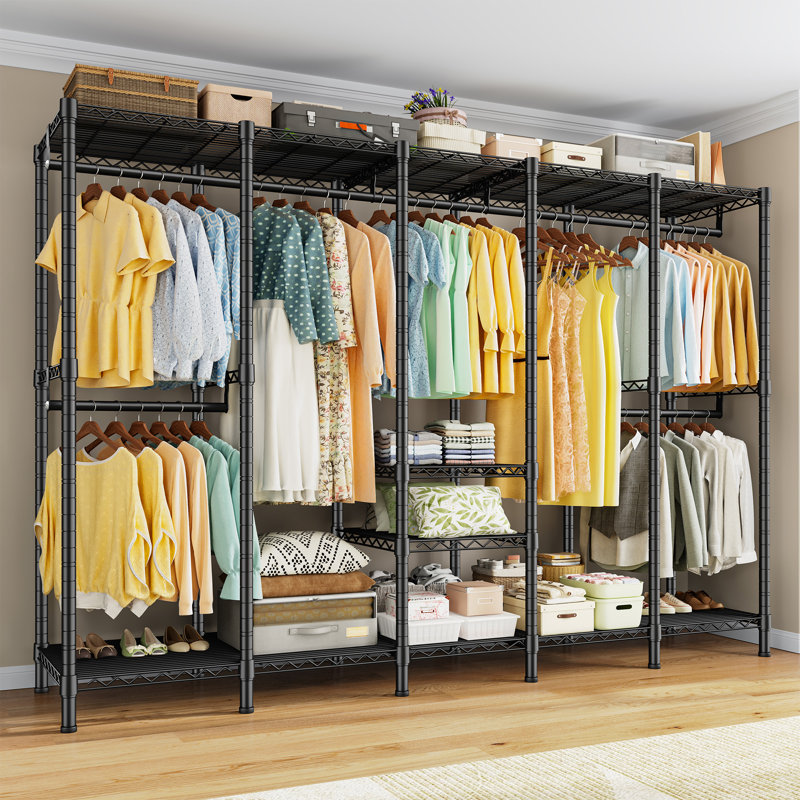 88.2" W Metal Clothing Rack with Clothing Rods, Black