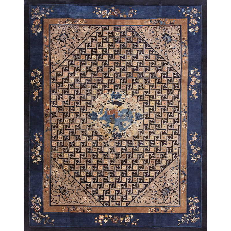 Antique Peking Chinese Medallion Beige 1900s Rug