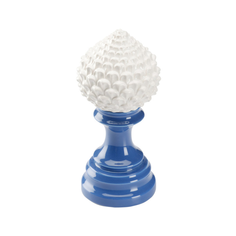 Artichoke Handmade Ceramic Finial, 9.5" H x 4.5" W x 4.5" D, Blue/Cream Glaze