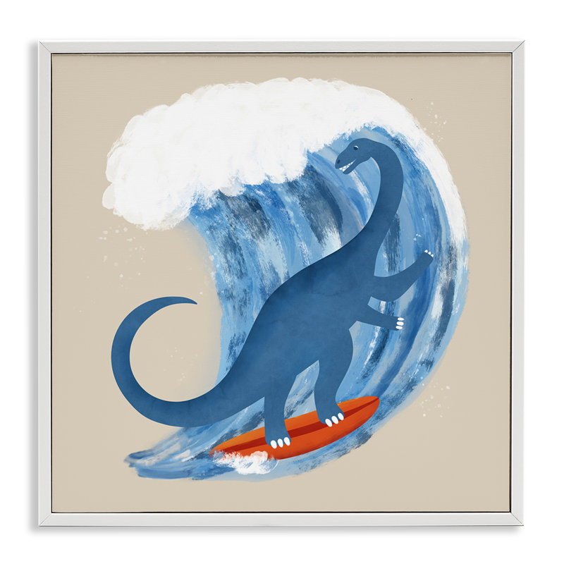 «Surfing Dino Brontosaurus», art de la giclée encadrée par Carrie Cantwell, H 17 po x l 17 po