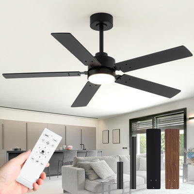 Ventilateurs de plafond noirs de 48 pouces avec lumières et télécommande, ventilateur de plafond de 48 pouces avec température de couleur réglable, moteur CC réversible silencieux à 6 vitesses pour la chambre à coucher, la cuisine et le salon