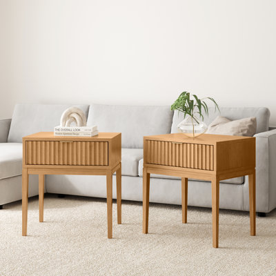 Boho Fluted Wood Nightstand Or End Table