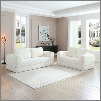 Canapé-lit pliant convertible 2-en-1, canapé-lit en velours côtelé moderne avec 2 * coussins, ensemble de canapé modulaire rembourré désossé avec lit escamotable Futon, canapé modulaire pliable pour le salon beige