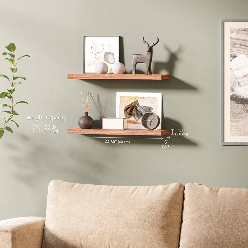 Sydney 24" Floating Shelves for Wall, Wooden Wall Mounting Shelves, Brown