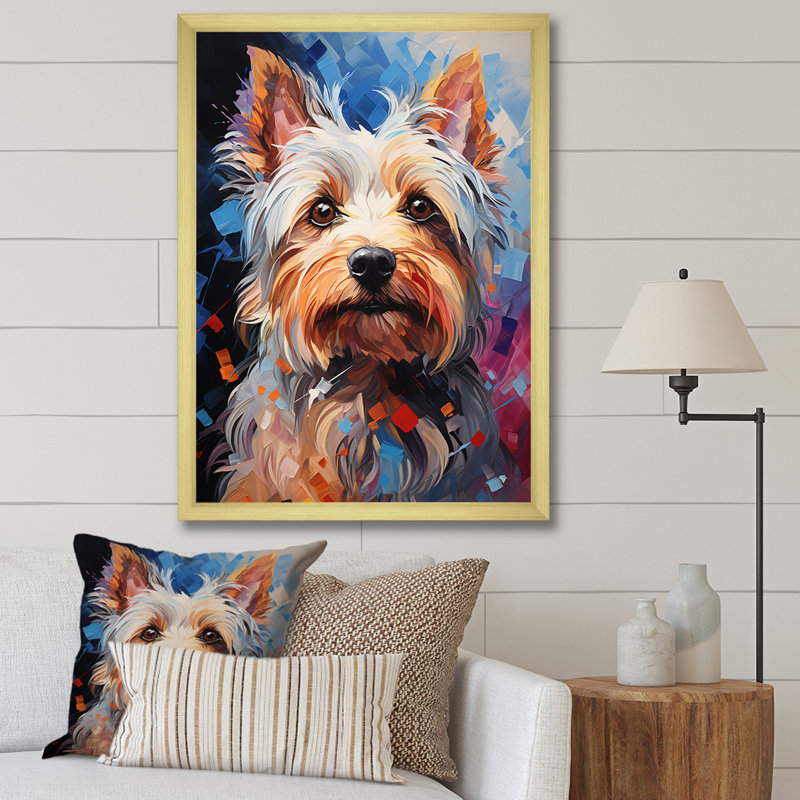 Doge Yorkie Reverie II - art mural grand chien, H 40 po x l 30 po x P 1,5 po, Cadre doré simple