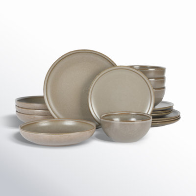 Gibson Elite Beckett Stoneware Reactive Glaze 16 Piece Plates and Bowls Dinnerware Set