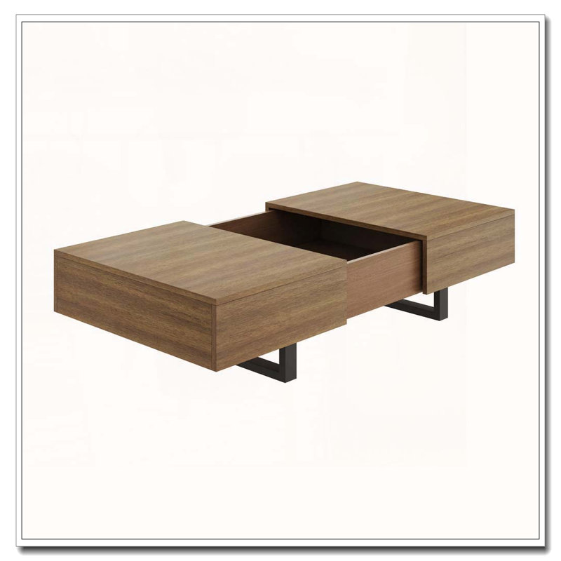 Table basse coulissante avec rangement dissimulé, Noyer
