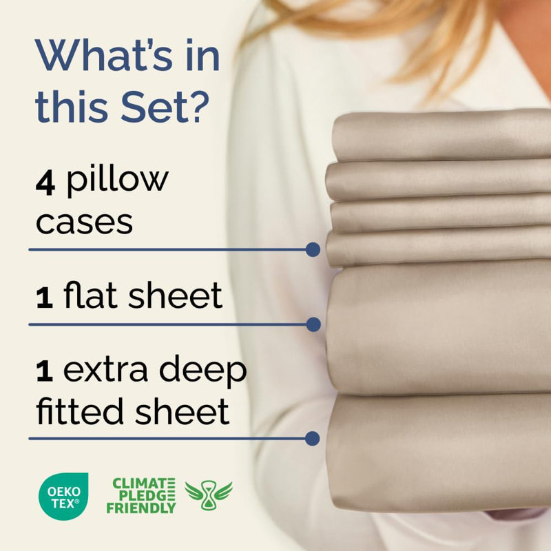 6 Piece Extra Deep Pocket Sheet Set, Cooling & Breathable Bed Sheets, Soft Hotel Luxury Bedding, Fits 18–24 Inch Mattress