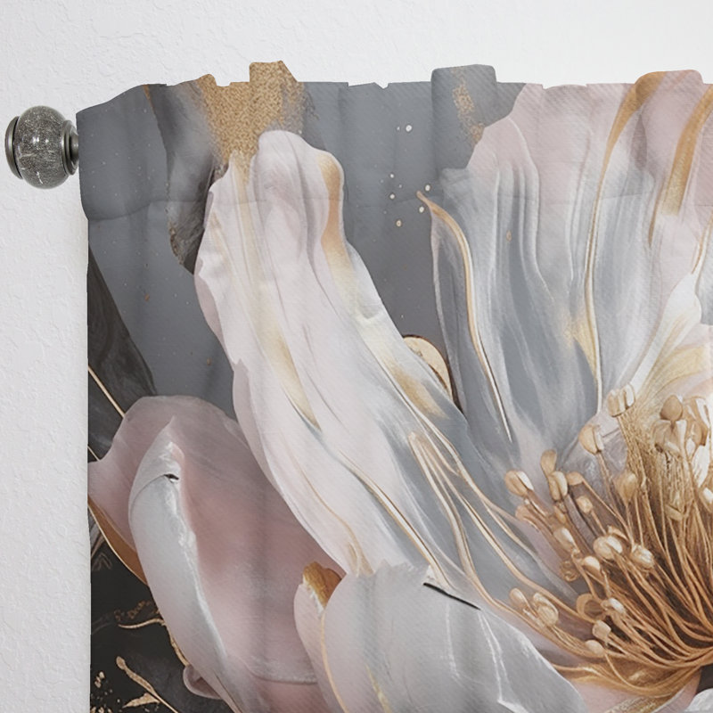 Rideau en velours floral - 1 panneau Marble Pink Gold Peony Flower III, L 52 po x L 63 po