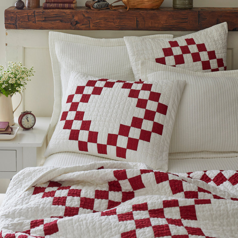 Irish Chain Red Cotton Quilt, Queen Quilt