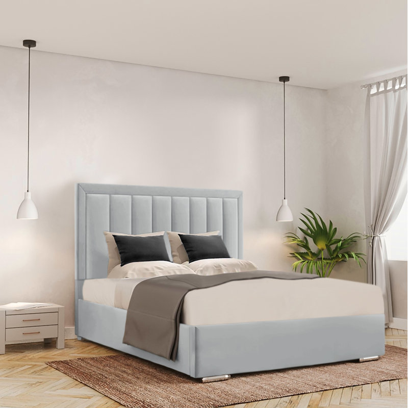 Brantlie Upholstered Ottoman Storage Bed, Light Silver, Double (4'6)