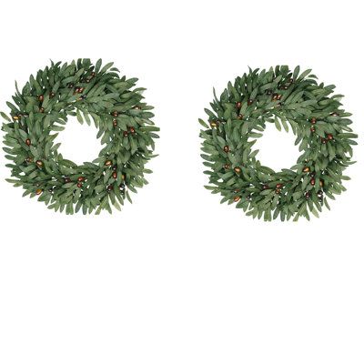 2 pièces couronne pour la porte d'entrée 22 pouces, couronne de verdure toutes saisons avec fruits à feuilles d'olivier, décoration pour le salon extérieur, le mur intérieur et l'extérieur, le mariage toutes saisons