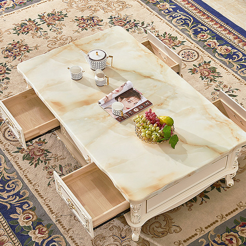 Luxury Carved Marble Coffee Table, 18.9" H x 59.06" L x 35.43" W