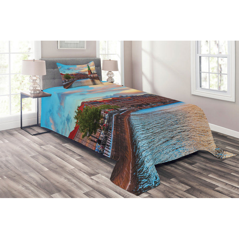 Europe Modern & Contemporary Polyester Coverlet, Twin Bedspread + 1 Sham