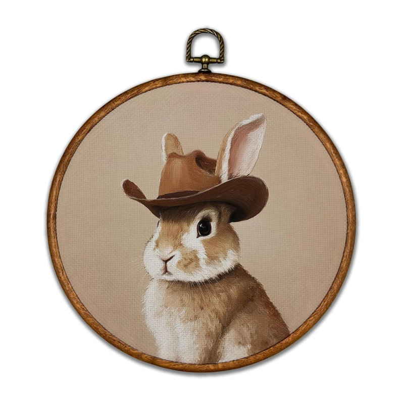 Rétro lapin rond, art mural sur toile