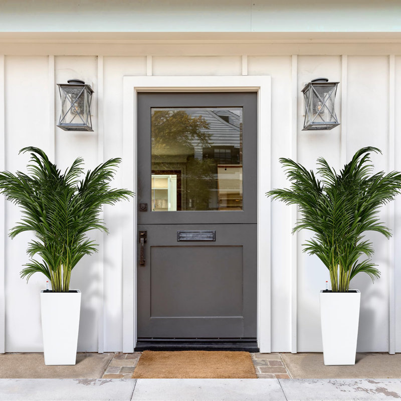 16" Tall Planters Set of 2 White Rectangle High Front Porch Planter Pots with Drainage Holes,  21.5" H x 11.5" W x 11.5" D