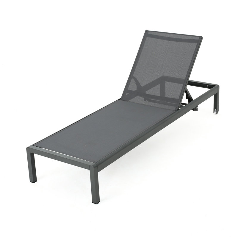 Outdoor Chaise Lounge In Gray, Frame, Mesh Cover Modern Gray Lounges (2), , Stylish For Patio