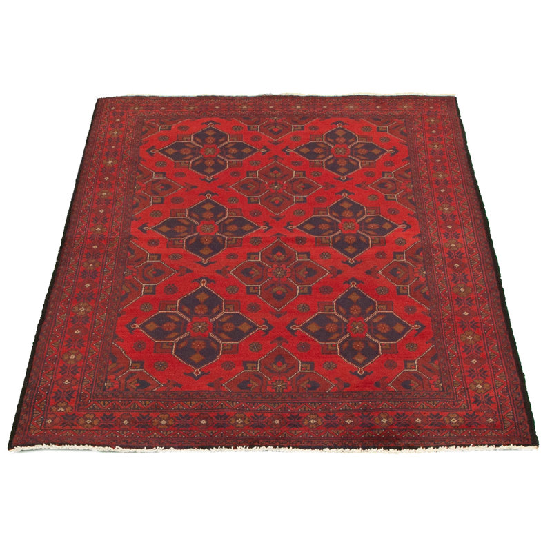 Tapis unique en laine noué à la main style Esari des années 2010 de 4 pi 3 po x 6 pi 6 po rouge Kambel