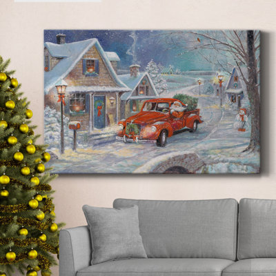 Santa's Tree Farm, toile tendue avec châssis de qualité supérieure - prête à être accrochée