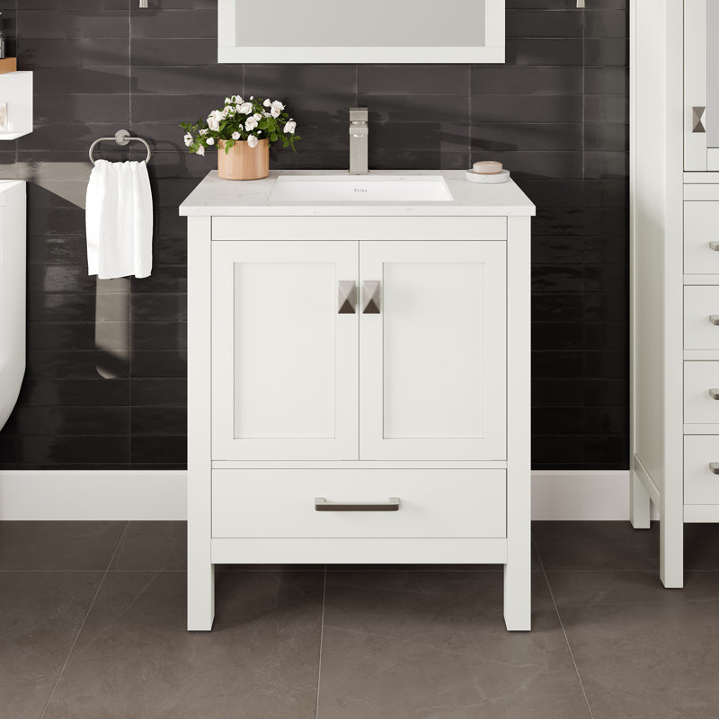 Meuble-lavabo en porcelaine encastrable l 30 po x P 18 po Eviva London, Blanc, Trou simple
