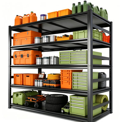 Étagère de garage robuste Unité de rangement réglable en acier laminé à froid à 5 niveaux Coussins de pieds antidérapants Rails anti-chute détachables dans deux supports L 36 po x P 16 po x H 72 po pour le rangement dans le garage