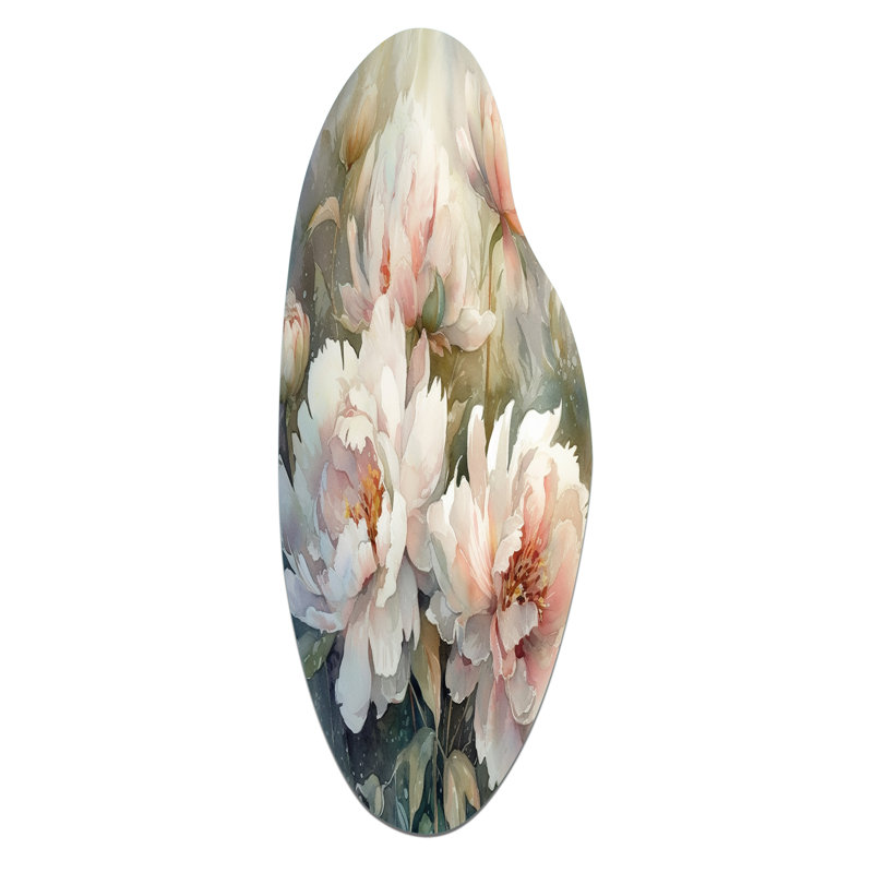 Lupien - pivoines courbées en métal, sculpture murale asymétrique en métal, H 30 po x l 11 po