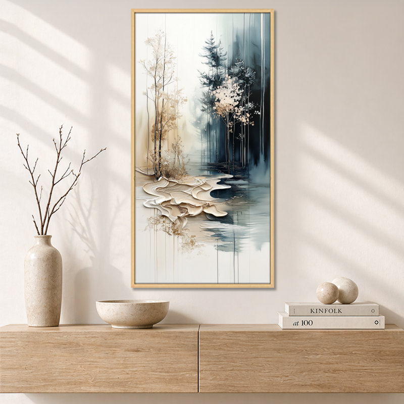 Beige bleu Beulah II - impressions sur toile tranquilles, art mural encadré chaleureux, H 32 po x l 24 po