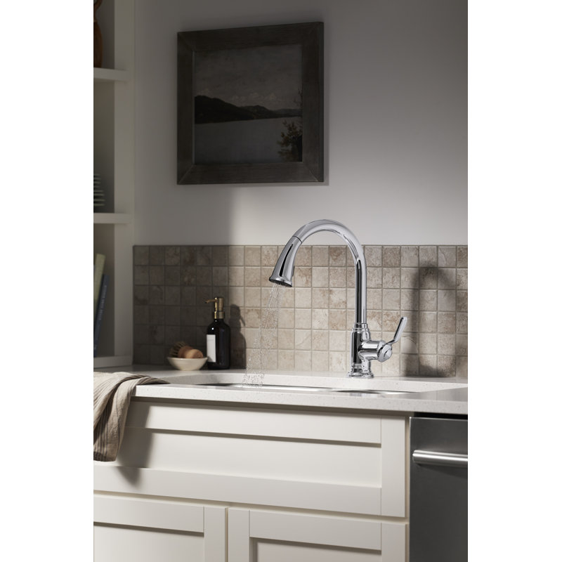 Ludington Pull-Down Single-Handle Kitchen Sink Faucet with Two-Function Sprayhead, Polished Chrome