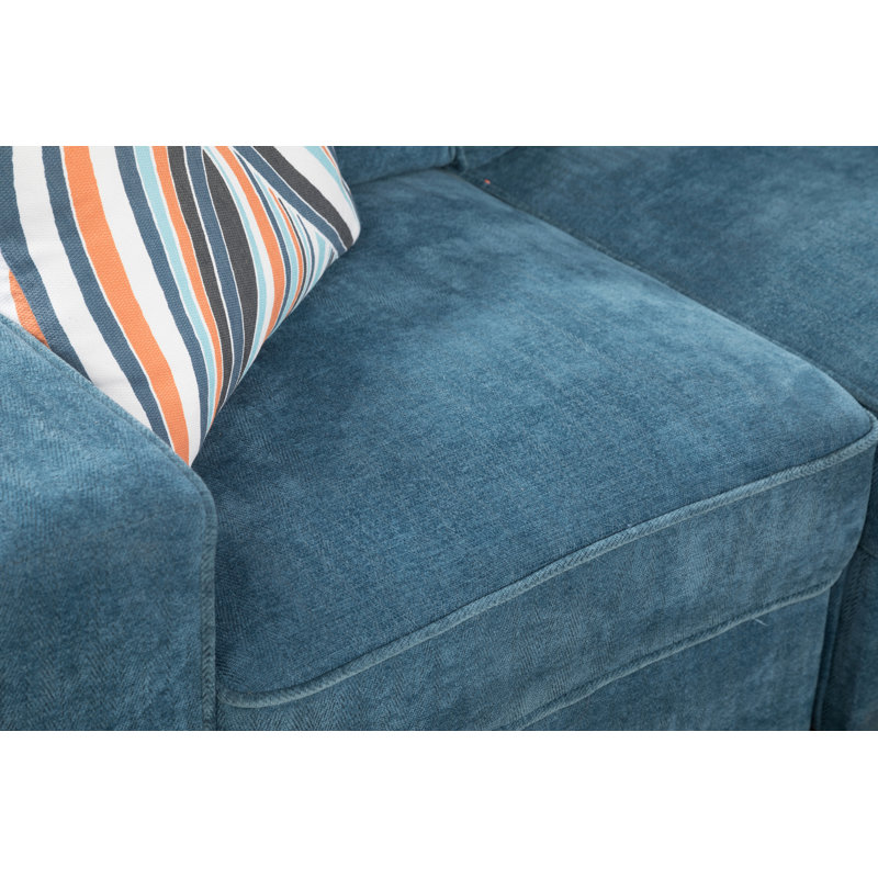 Upholstered L-Shaped Sectional Left Hand Facing, Sea Blue Polyester Blend