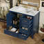 Meuble-lavabo bleu de 36 po avec lavabo en céramique lisse, structure en bois de pin massif, armoire de rangement, quatre tiroirs, pour l'entretien, un ensemble de 36 po avec cadre et pieds en tache, système de tiroir, facile