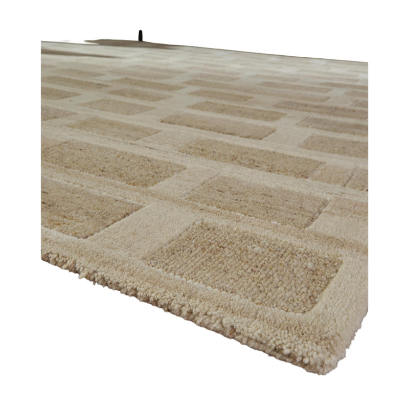 Tapis à motif rayé moyen en laine blanche et brune Lisa 5 x 7