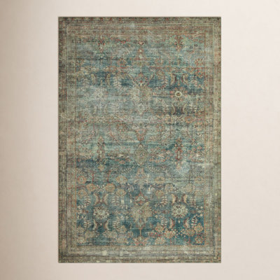 Magnolia Home By Joanna Gaines X Loloi Banks Machine Washable Ocean / Spice Area Rug