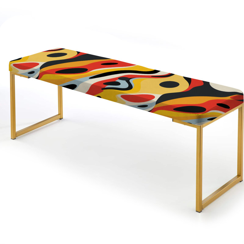 Yellow And Red Poupart Lichtenstein Lines - Geometric Upholstered Gold Bench