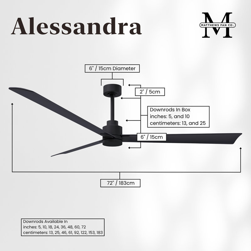 Alessandra Outdoor Downrod Ceiling Fan, Matte Black, Matte Black