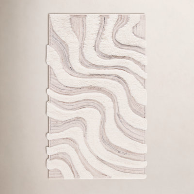 Beige Ivory Hand-Woven Abstract Wool Rug