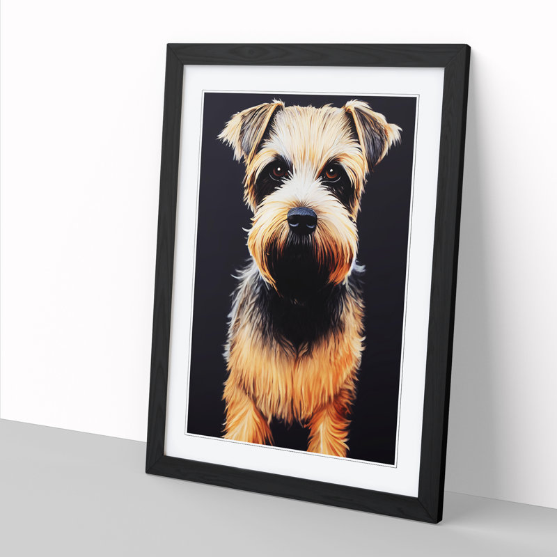 Border Terrier Divisionism - Single Picture Frame Print, 34cm H x 25cm W, Oak Framed