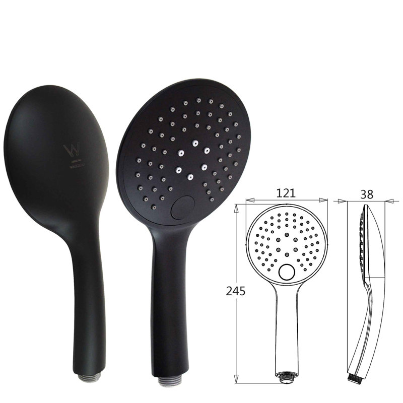 Heile Black Thermostatic Shower Mixer Valve Combo Round 3 Mode Hand Held Kit with Handheld Shower Head