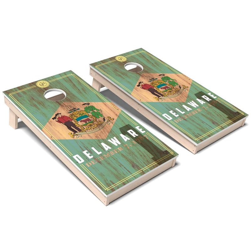 Ensemble de planches de cornhole composites toutes saisons Delaware State Flag 2.0, Add Case & Lights