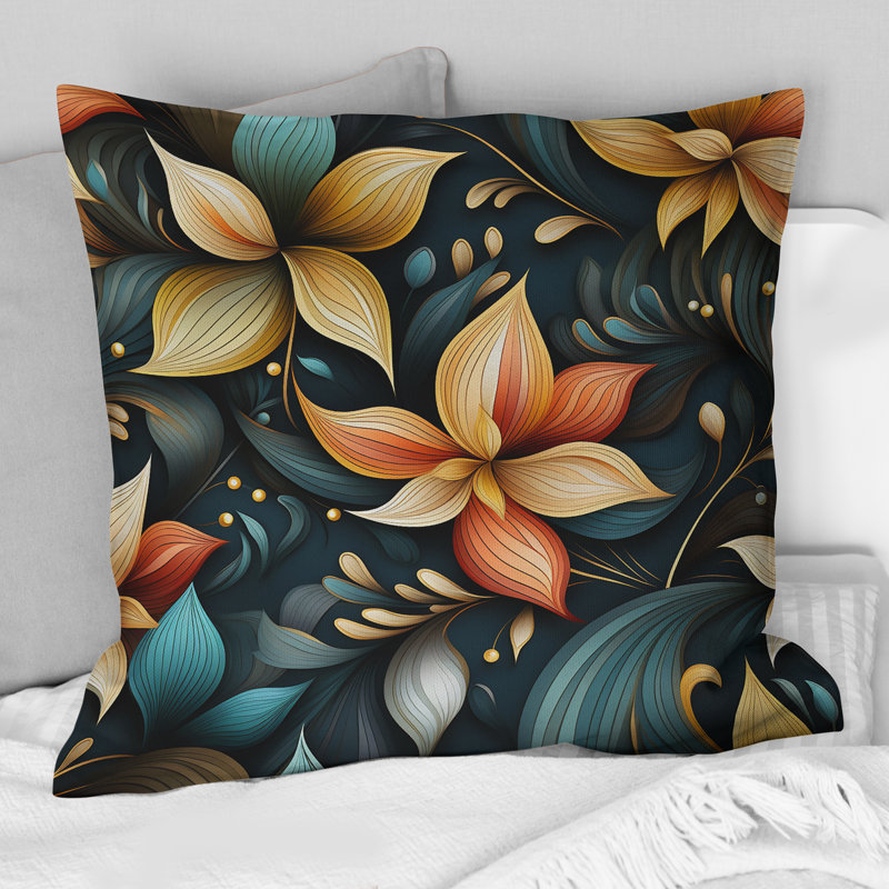 Mindful Contemplation Mediation I - Coussin décoratif à imprimé floral, H 16 po x l 16 po
