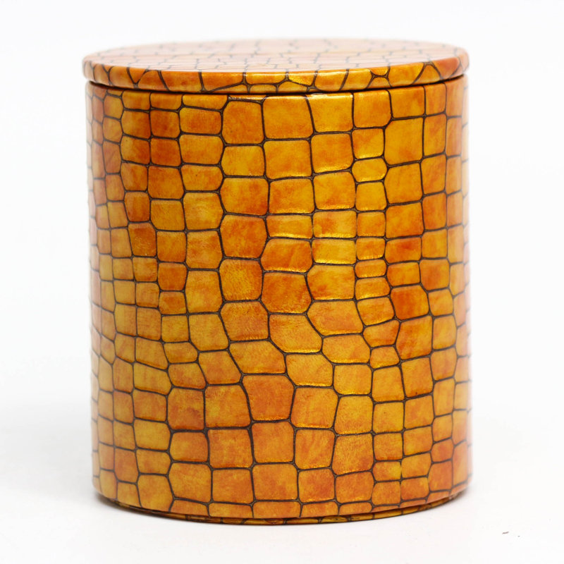 Orange Leather Bathroom Storage Jar with Lid – Honeycomb Vanity Organizer & Cotton Ball Holder
