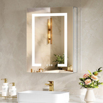 Armoire à pharmacie lumineuse à DEL avec miroir, armoire de toilette avec miroir, prise de courant et USB, encastrée ou murale, tablette réglable, 3 couleurs, gradateur, antibuée