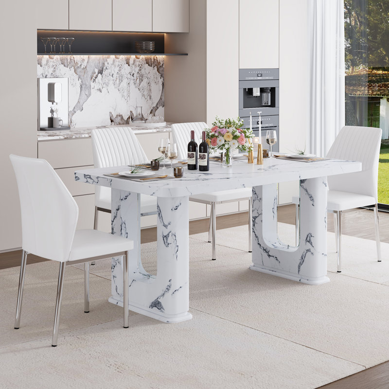 Ensemble de table de salle à manger 64,5 po, 5 pièces: table, 4 chaises, Blanc