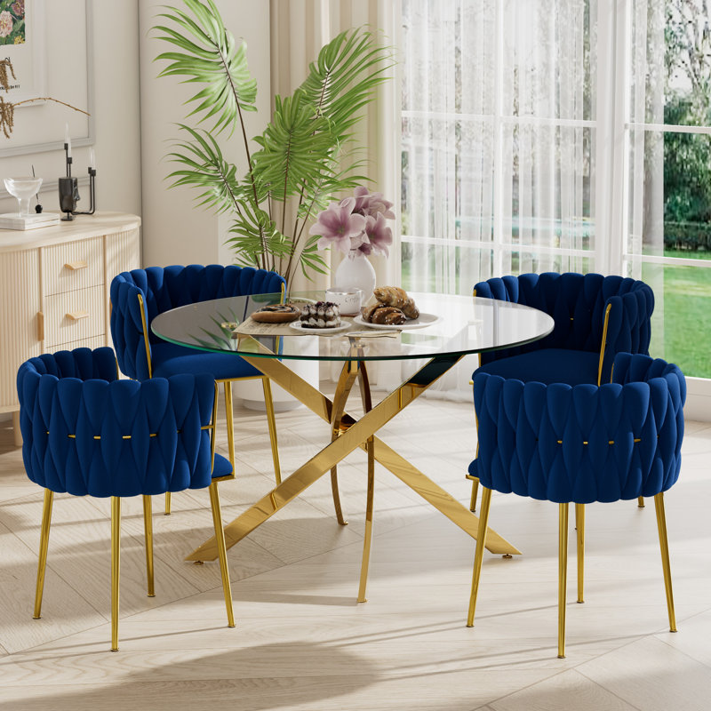 Azaryah 4-Person Dining Set - Blue Velvet & Gold