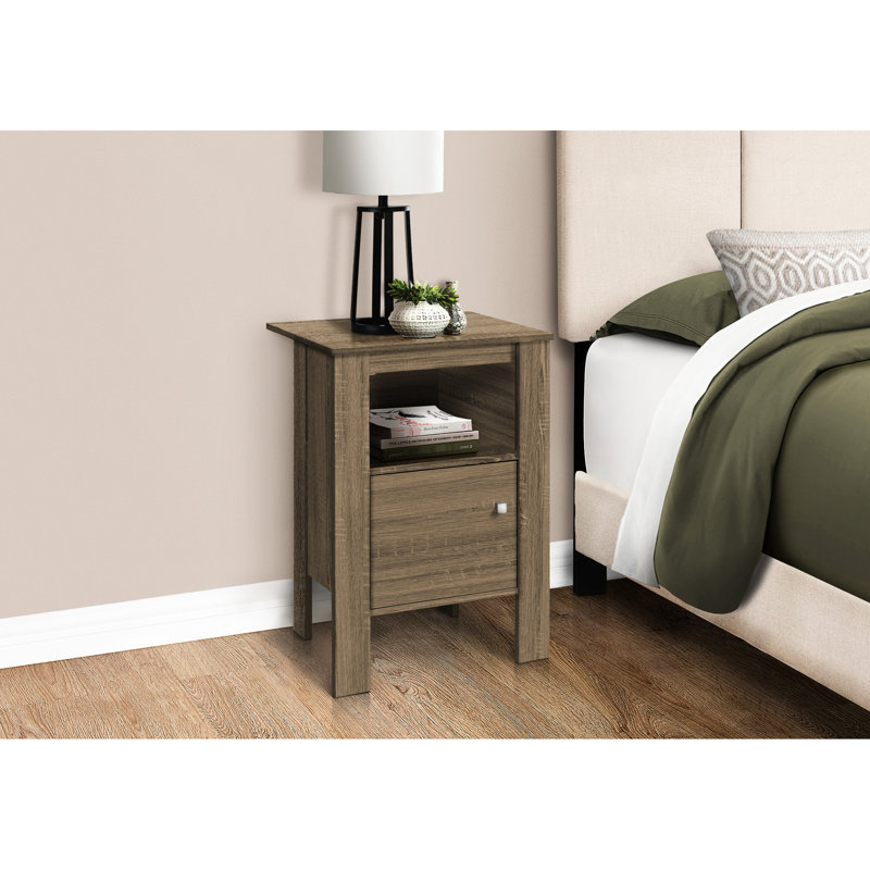 Transitional Nightstand With Storage - Dark Taupe Laminate, Bedroom Use Accent Table For Square Legs, Interior Compartment