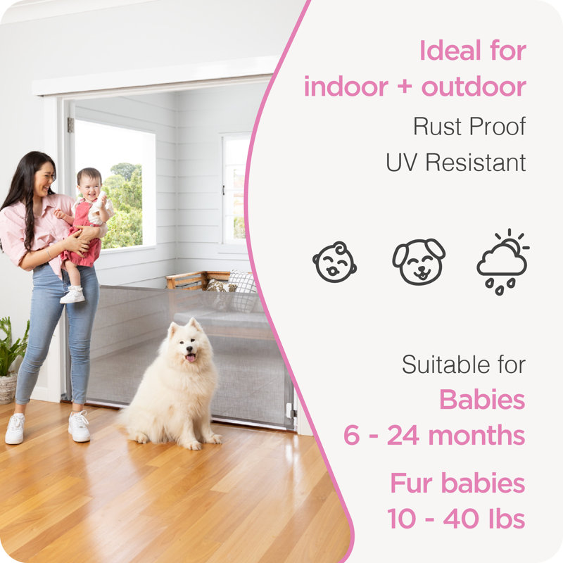 Gray Retractable Baby and Pet Gate with Mesh Fabric