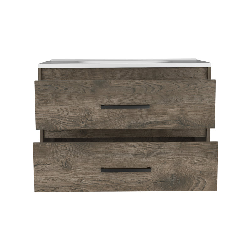 Cardova Floating Vanity Bathroom with 2-Drawers, Dark Brown / White -Bathroom
