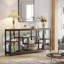 Console industrielle 70 po, table d'entrée à 8 tablettes ouvertes, brun rustique et métal noir, pour le salon et le couloir