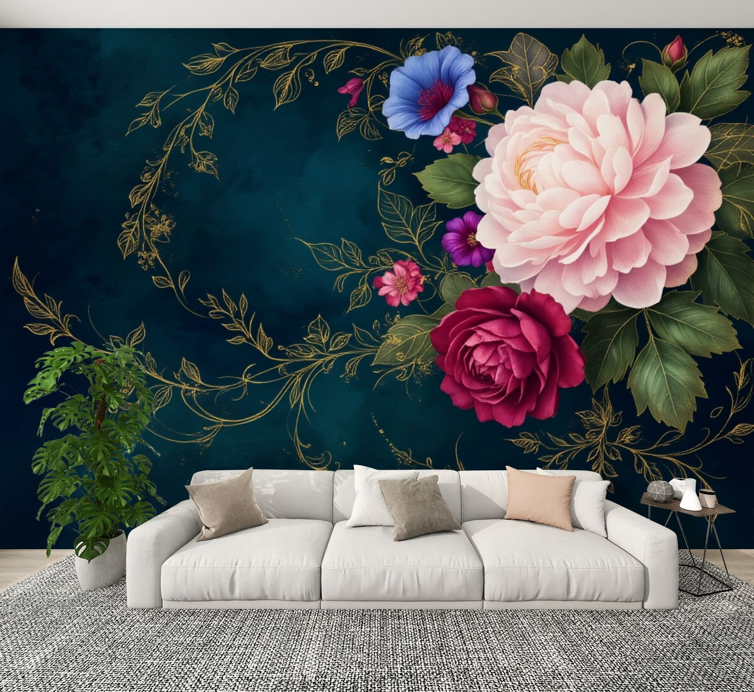 Red Barrel Studio® Modern Peel and Stick Wallpaper Floral Bouquet Roses ...