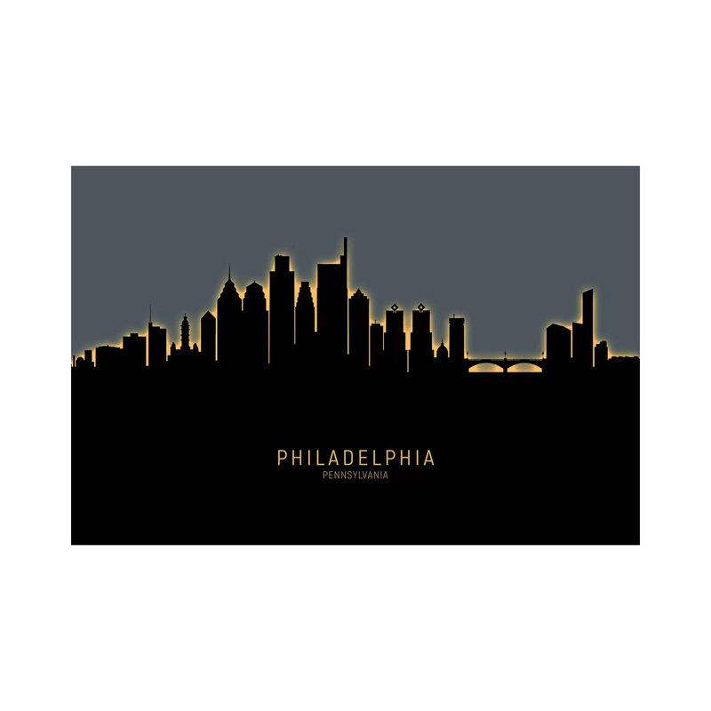 Philadelphia Skyline Glow Orange by Michael Tompsett - Wrapped Canvas Print, 20.32 cm H x 30.48 cm W